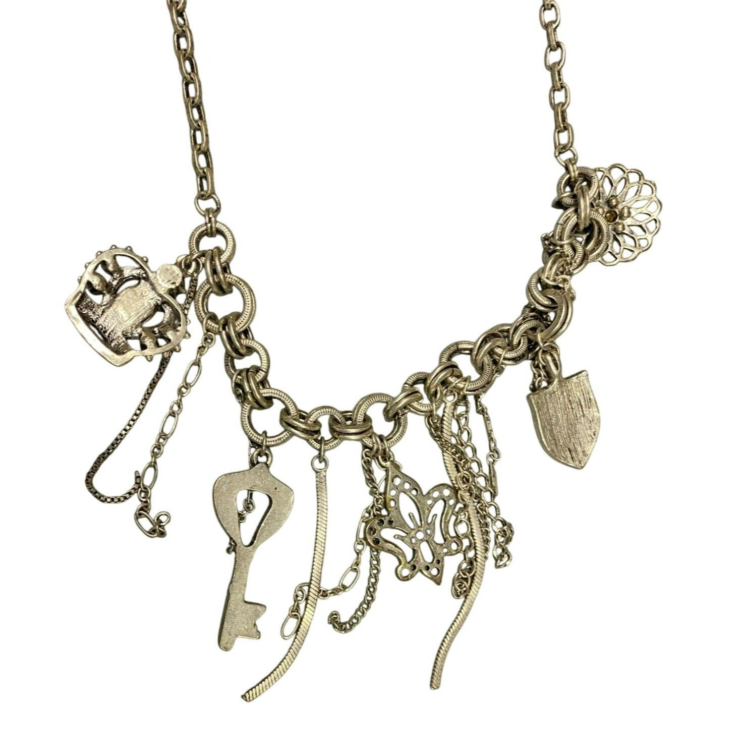 Other Steampunk Waterfall Charm Necklace With Key, Shield, Crown a Size ONE SIZE - 7 Thumbnail