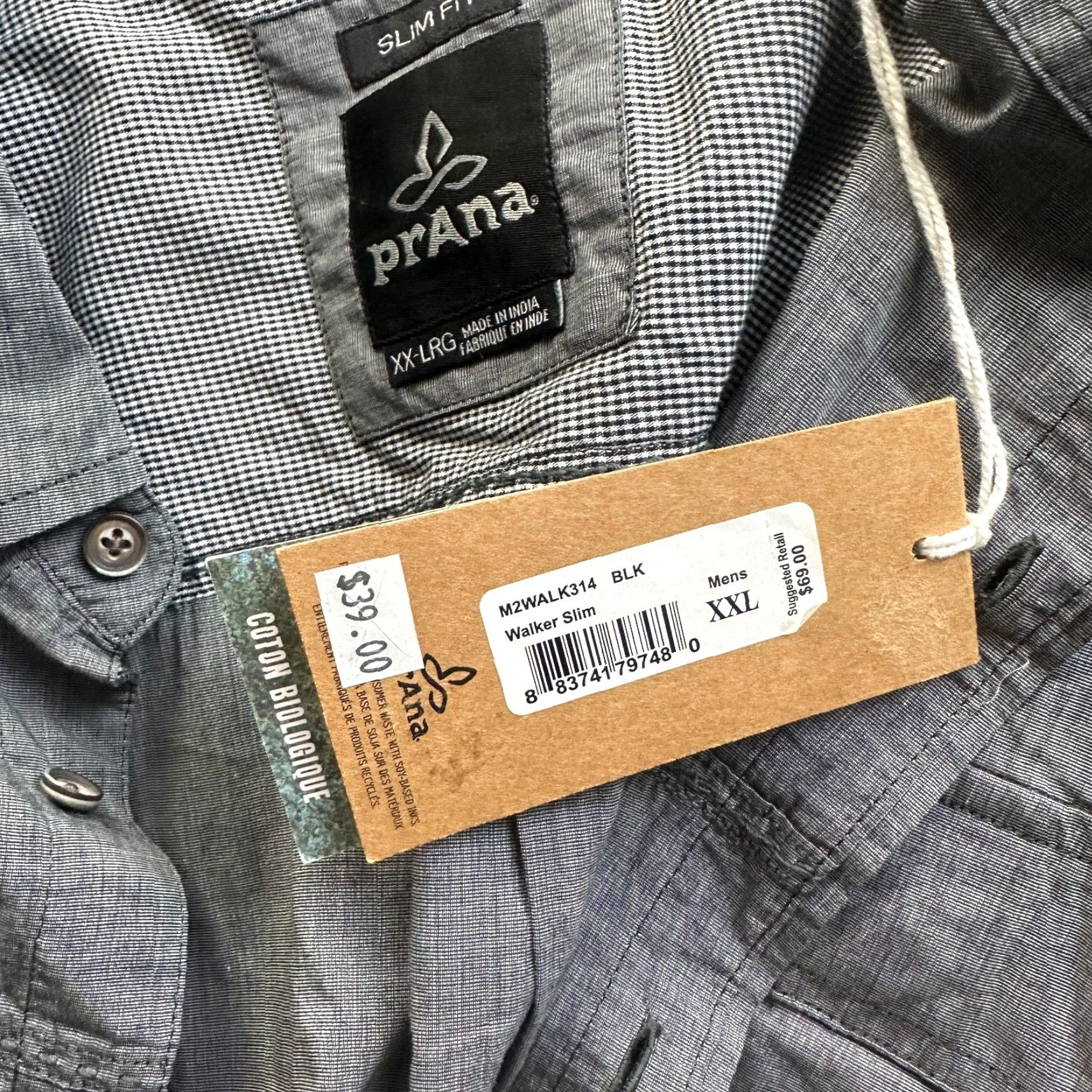Prana NEW Prana Shirt Mens 2XL XXL Gray Slim Fit Button Up Outdoors Hiking Size US XXL / EU 58 / 5 - 7 Thumbnail