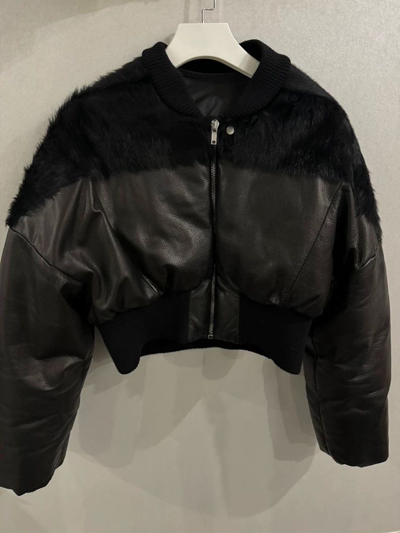 Black Leather Fur Padded Jacket-dmc