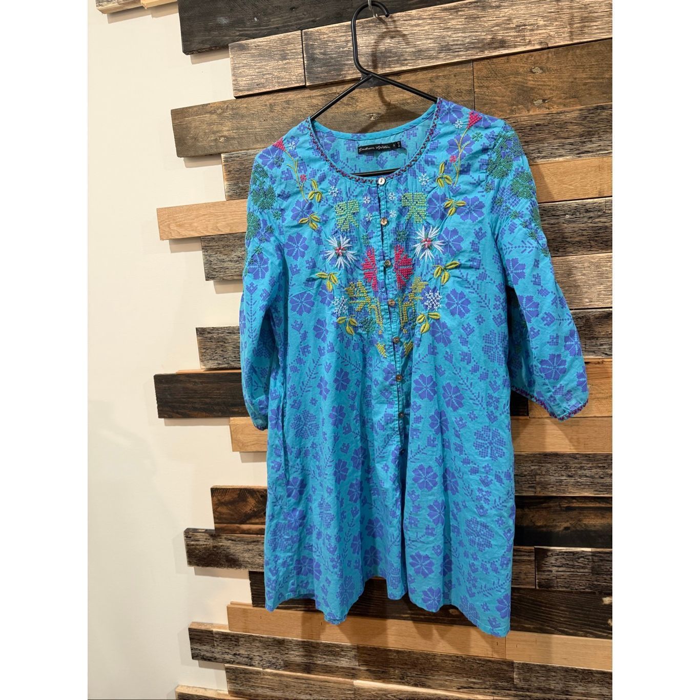 Guru Gudrun Sjoden teal button front embroidery tunic blouse top pockets size Small Size S / US 4 / IT 40 - 1 Thumbnail