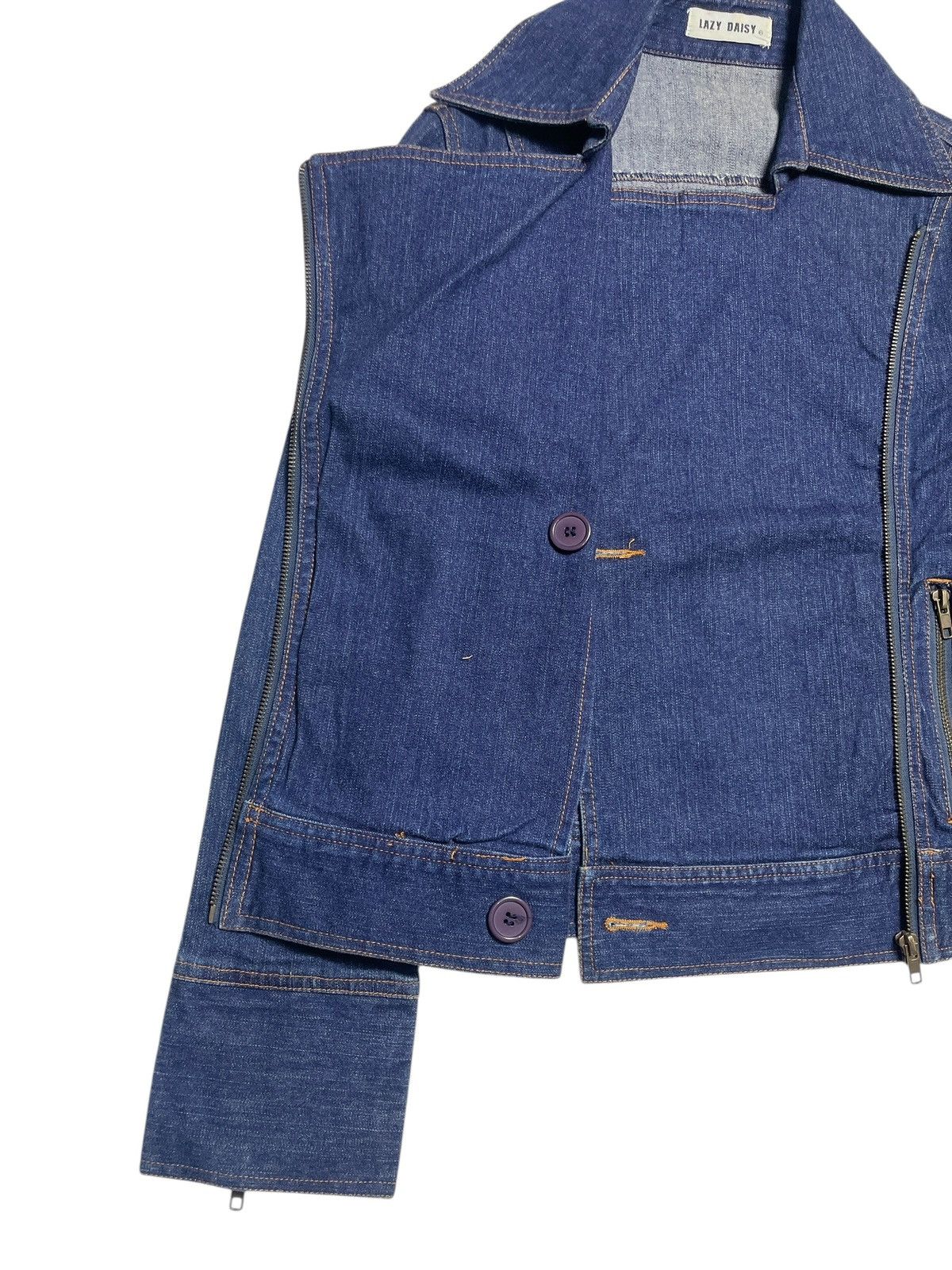 Angel Blue 2000’s Lazy Daisy - Asymmetrical Bikers Crop Denim Jacket Size M / US 6-8 / IT 42-44 - 8 Thumbnail