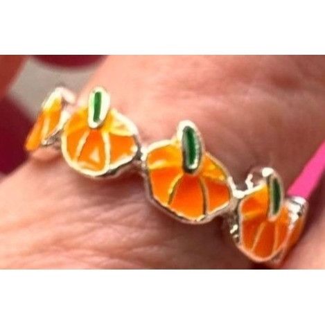 Handmade Pumpkin Ring New Orange Silver Adjustable Thanksgiving Autum Size ONE SIZE - 3 Thumbnail