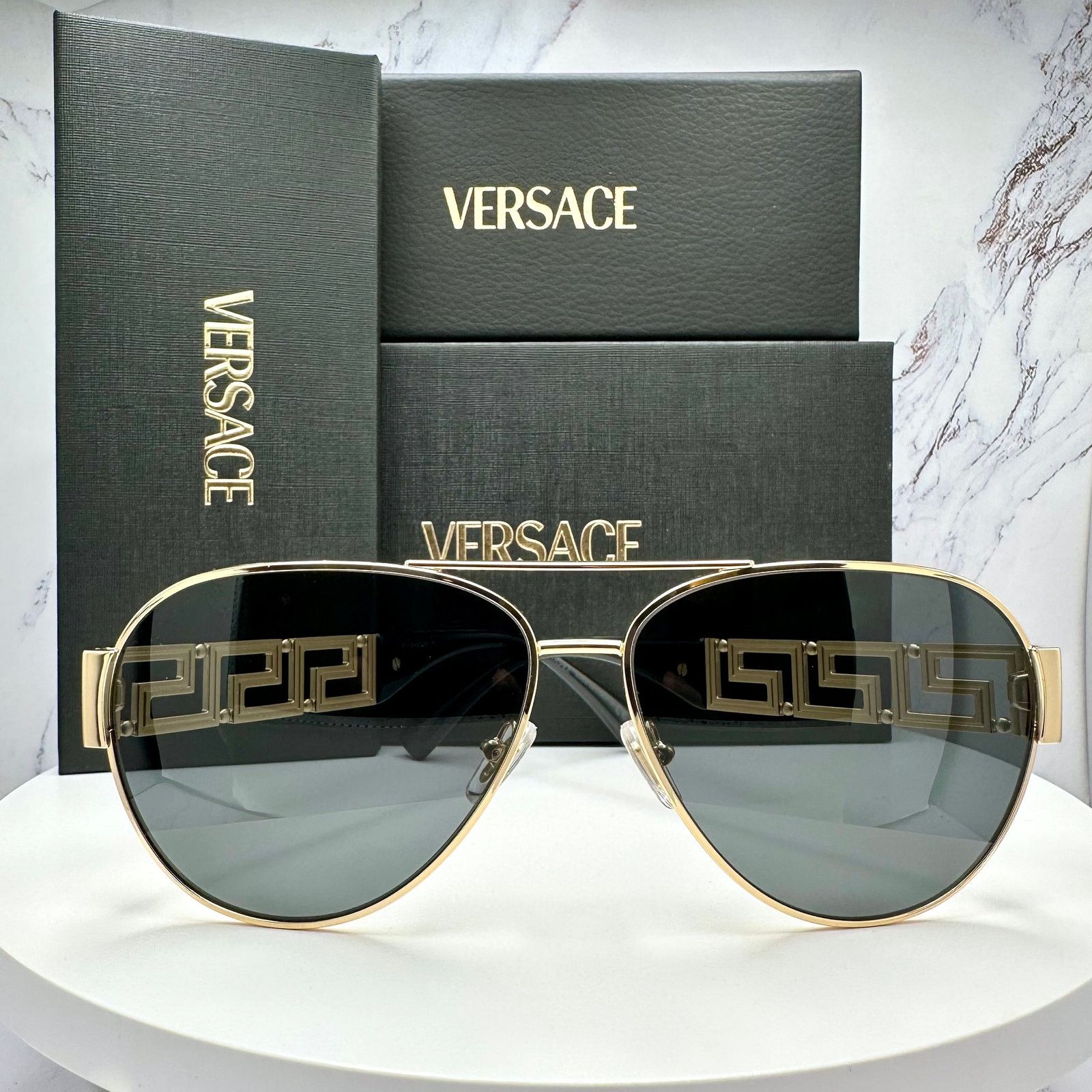 Versace New VERSACE Sunglasses Gold Aviator Pilot Metal Greca Logo Size ONE SIZE - 2 Thumbnail