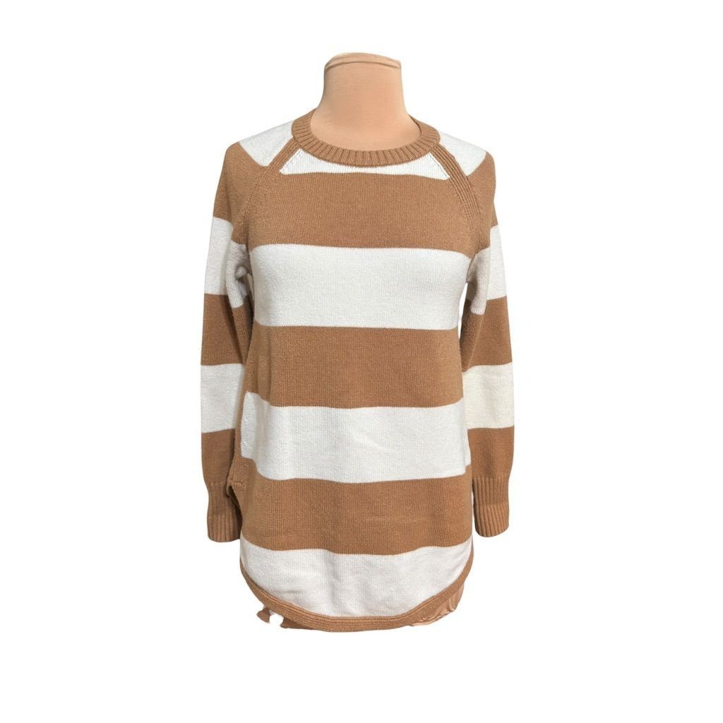 Anthropologie Anthropologie Striped Sweater XS Camel Tan Ivory Cashmere Bl Size XS / US 0-2 / IT 36-38 - 1 Thumbnail