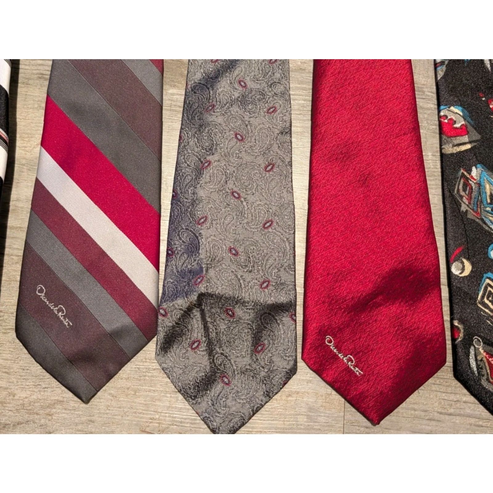 Oscar De La Renta VINTAGE Oscar de la Renta Tie Geometric Blue Multiple Silk Poly Striped Ties Lot of 7 Embroidered Clip-On Adjustable Men Classic 57"-60" Size ONE SIZE - 3 Thumbnail