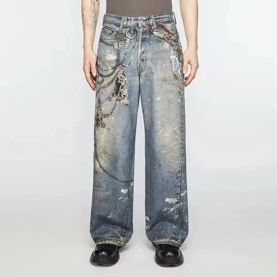 Japanese Brand Streetwear Skull Washed Gothic Baggy Pants Size US 30 / EU 46 - 1 Thumbnail