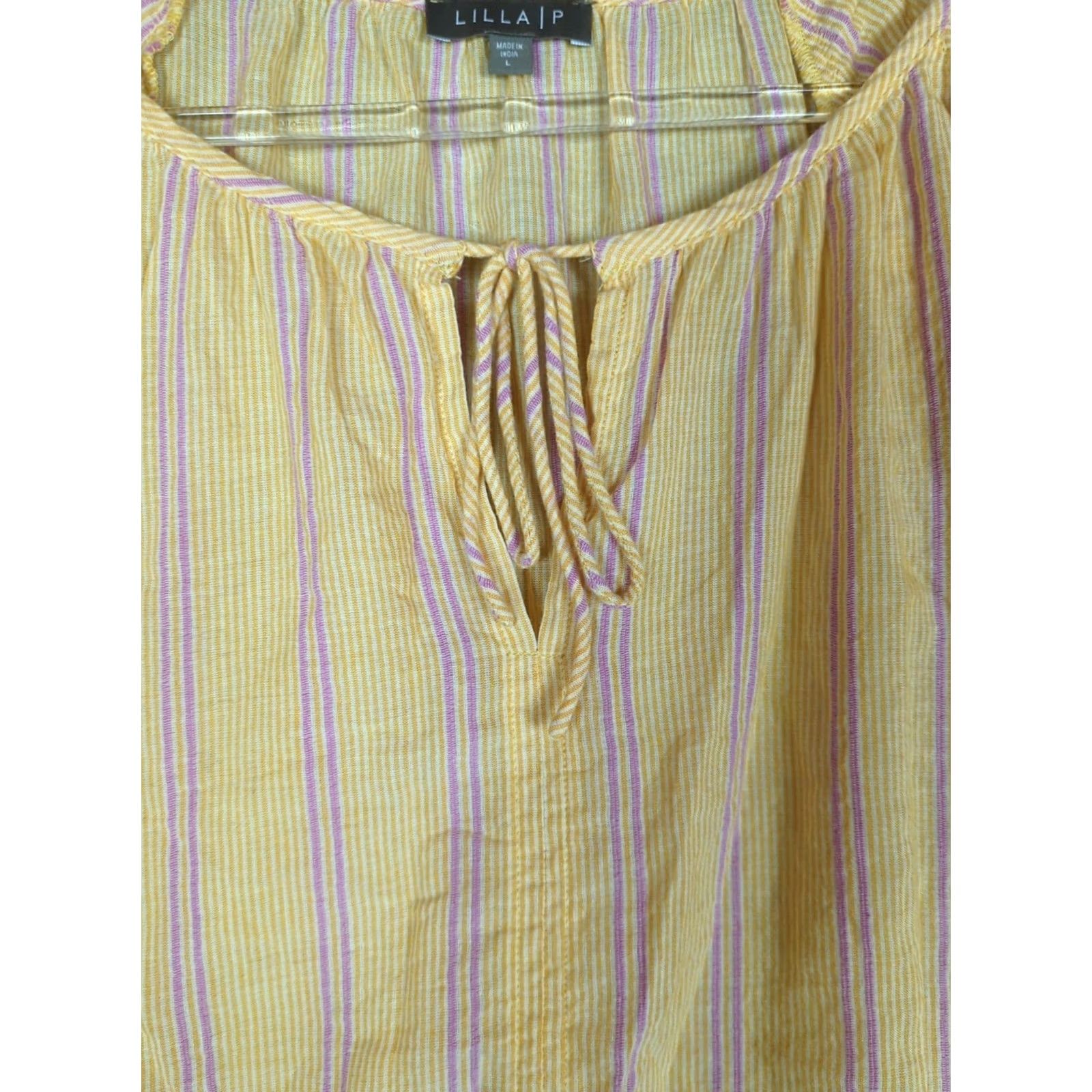 Vintage Lilla P Blouse Orange Striped Cotton Shirt Top Women's L Flutter Sleeve Size L / US 10 / IT 46 - 3 Thumbnail