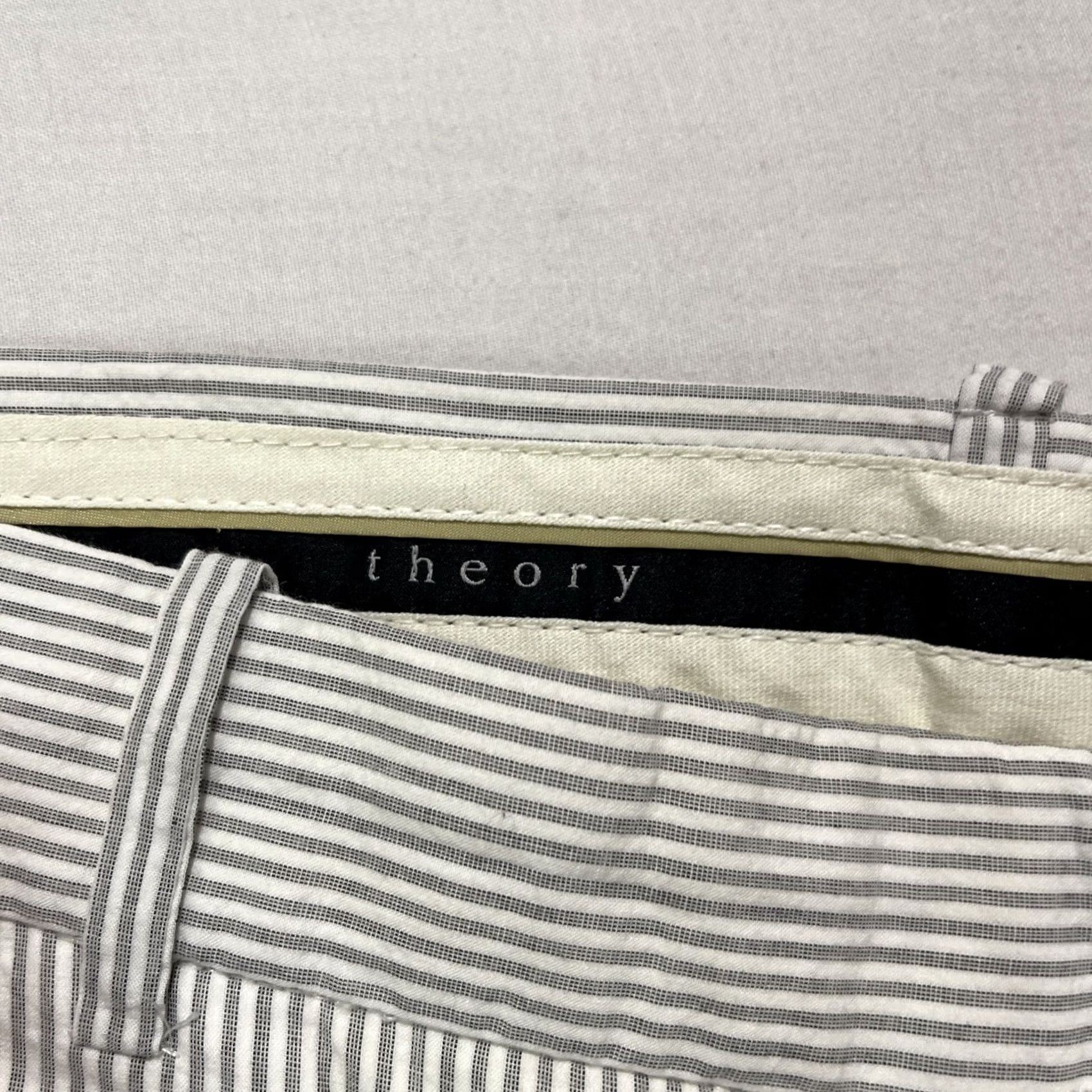 Theory Theory Dress Pants Womens 0 Straight Striped White Wool Crepe Flat Front Zip Button Pockets 32in Inseam USA Y2K Casual Dress Pants Womens Size 25" / US 0 / IT 36 - 7 Thumbnail