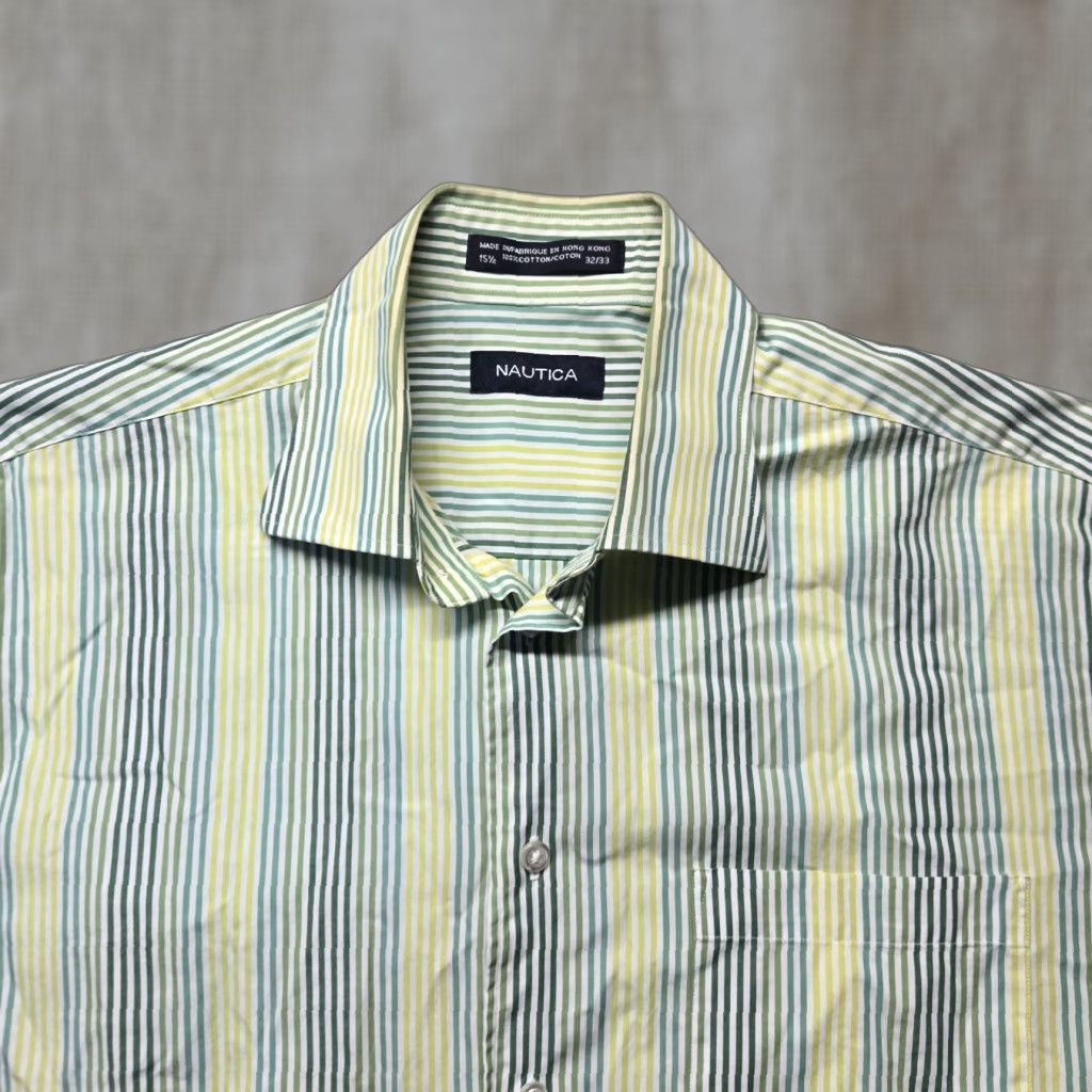 Nautica Nautica Button-Up Shirt Men's Long Sleeve Striped Green White 15.5 32/33 Casual Colorful 100% Cotton Size US L / EU 52-54 / 3 - 1 Thumbnail