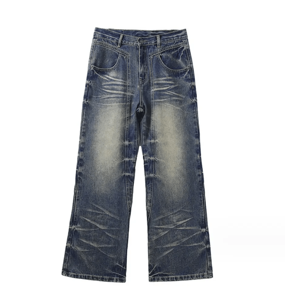 Japanese Brand × Jean Vintage washed claw mark textured wide leg jeans Size US 34 / EU 50 - 6 Thumbnail