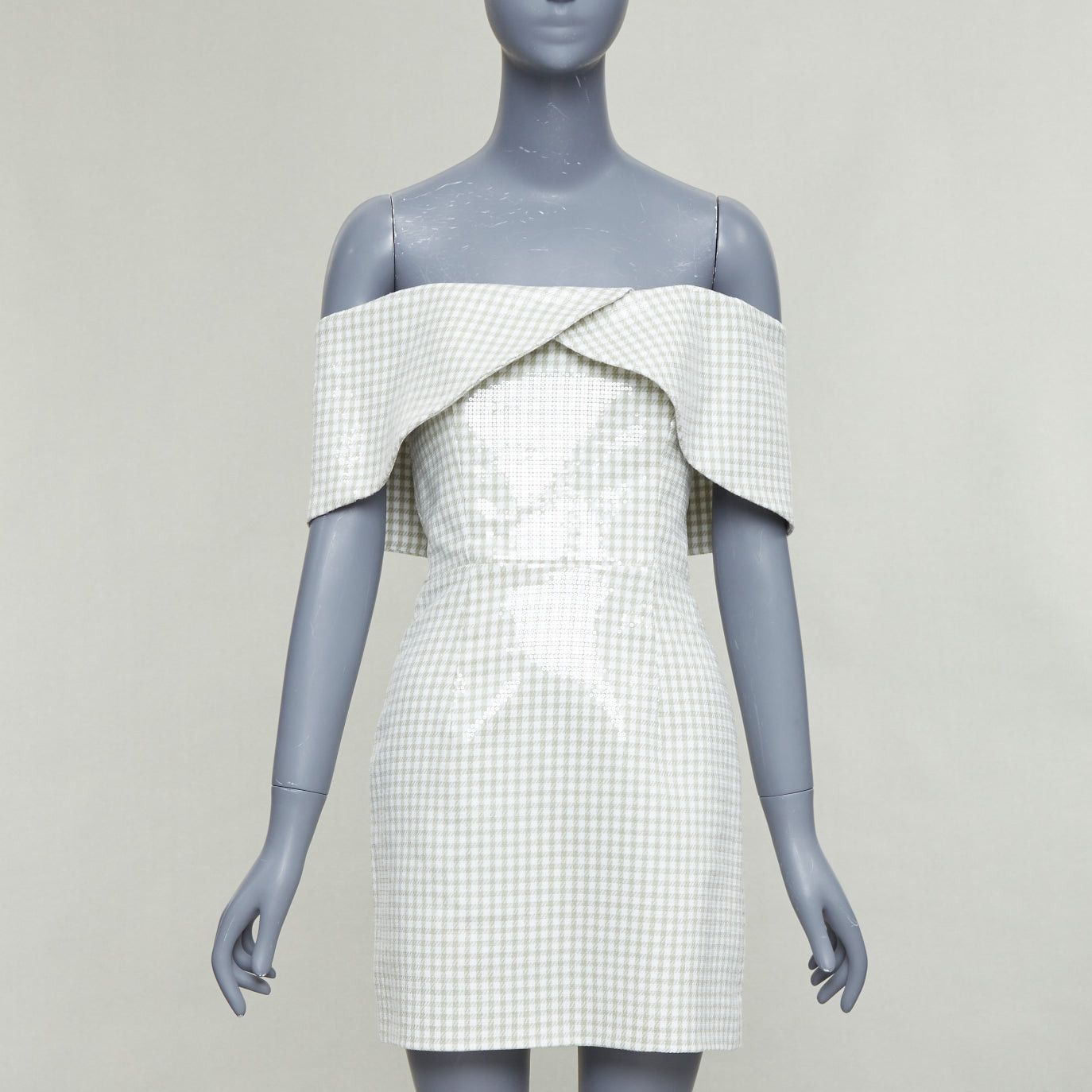Other MARKARIAN Runway Regina green white sequin gingham cold shoulder mini dress US0 XS Size XS / US 0-2 / IT 36-38 - 1 Thumbnail
