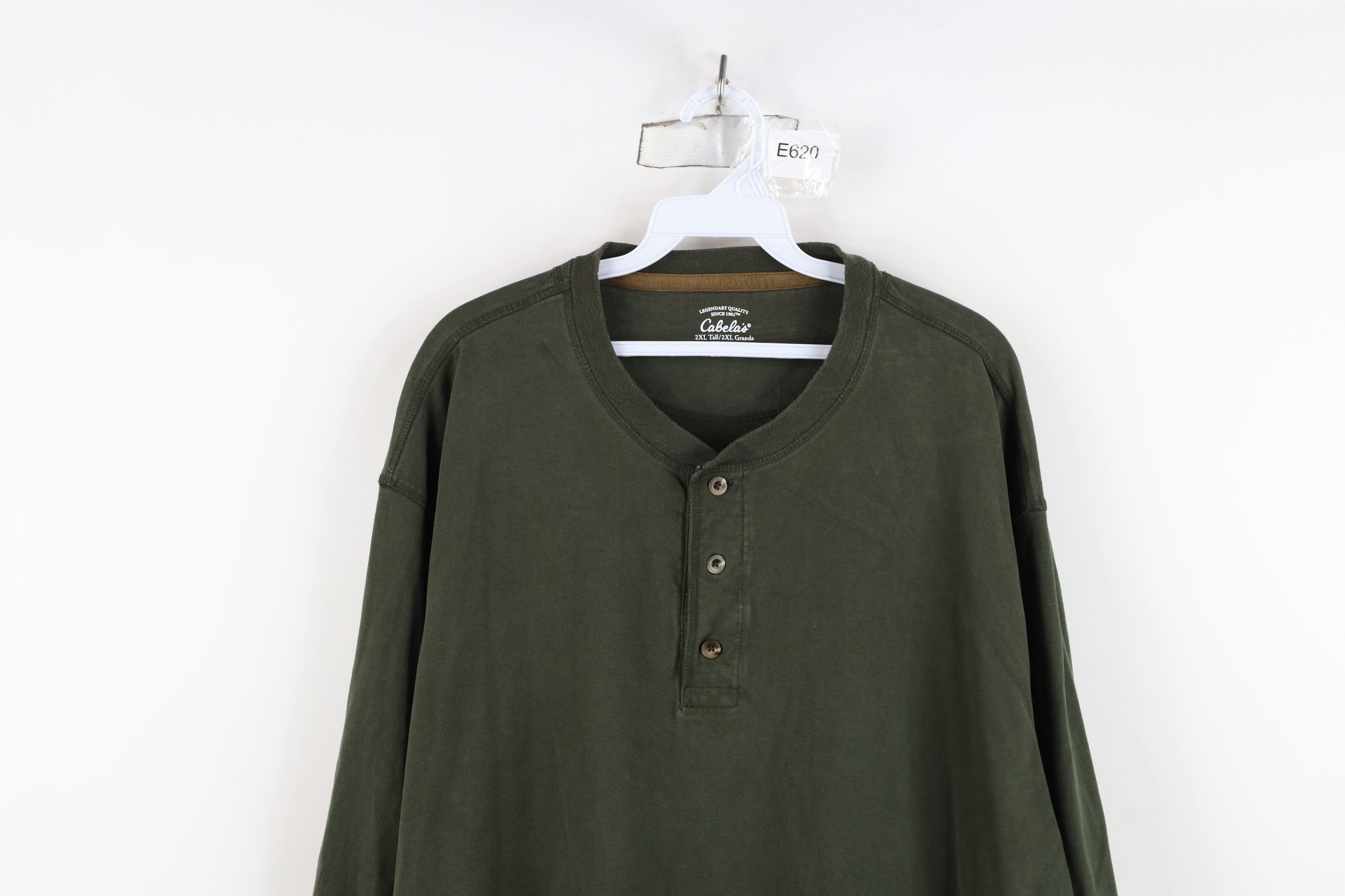 Cabelas Vintage Cabelas Blank Heavy Long Sleeve Henley T-Shirt Green Size US XXL / EU 58 / 5 - 2 Thumbnail