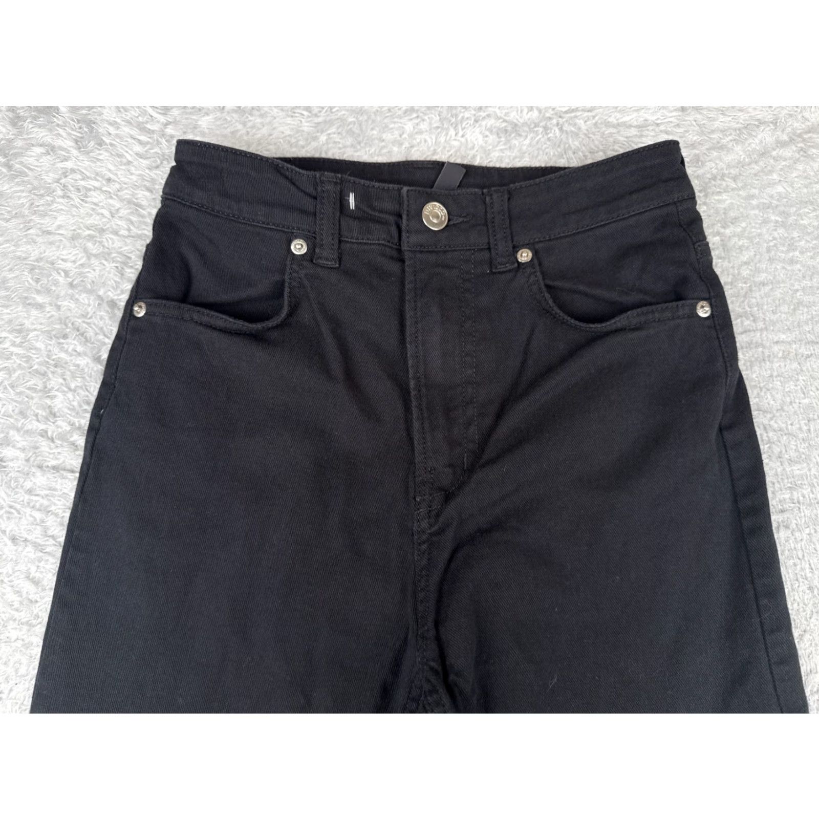 Vintage Divided Jeans Womens 2 Black Denim Wide Leg High Rise Cotton Blend Zip Fly 24x30 Size 26" / US 2 / IT 38 - 4 Thumbnail