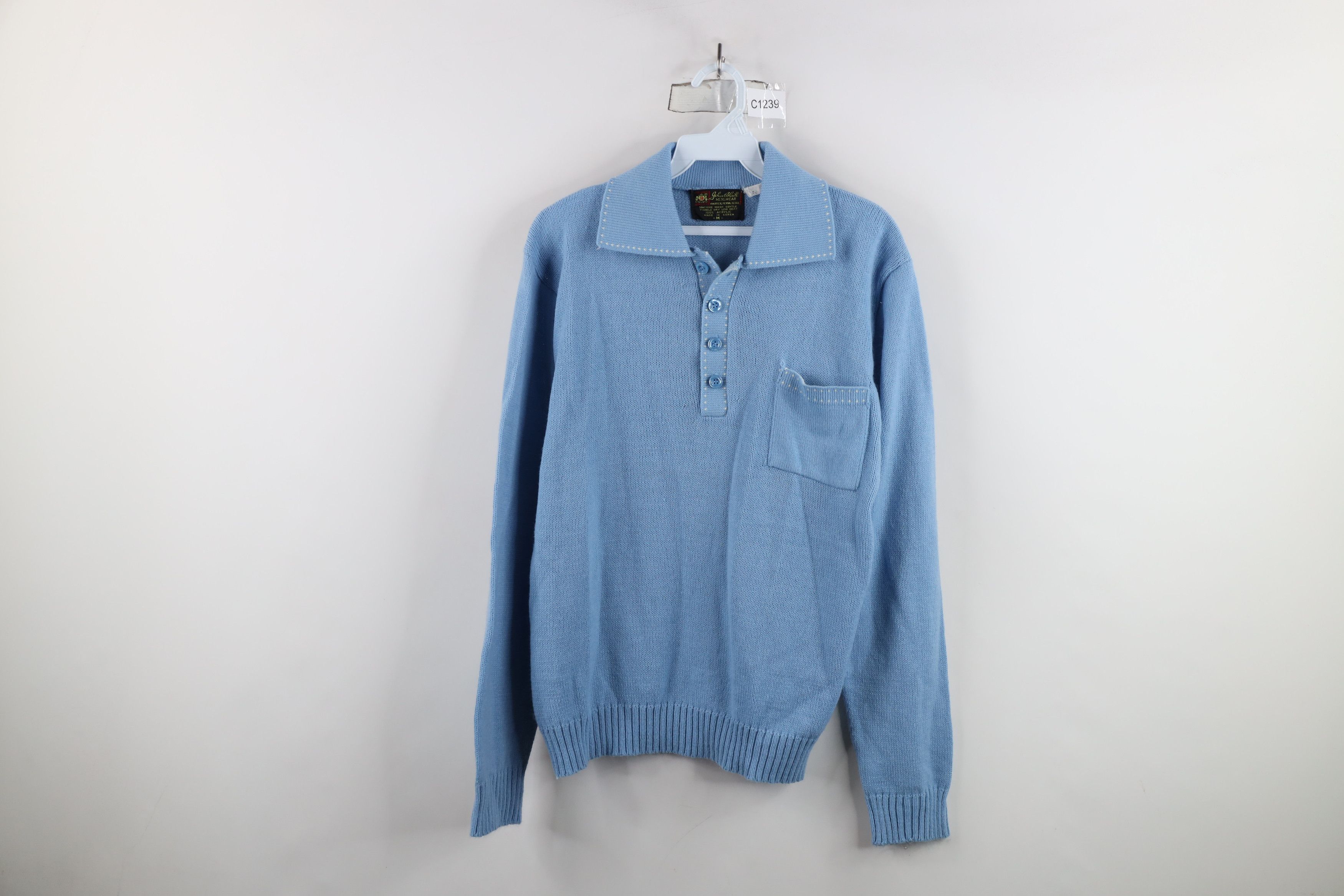 Vintage Vintage 70s Streetwear Knit Sweater Carolina Blue Acrylic Size US M / EU 48-50 / 2 - 1 Thumbnail