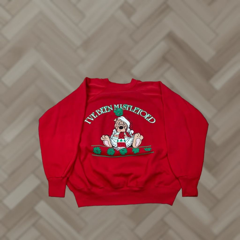 Vintage VINTAGE Ultra Sweats Christmas Sweatshirt Red XL 1980s Ive Been Mistletoed USA Shirts Mens Size US XL / EU 56 / 4 - 1 Thumbnail