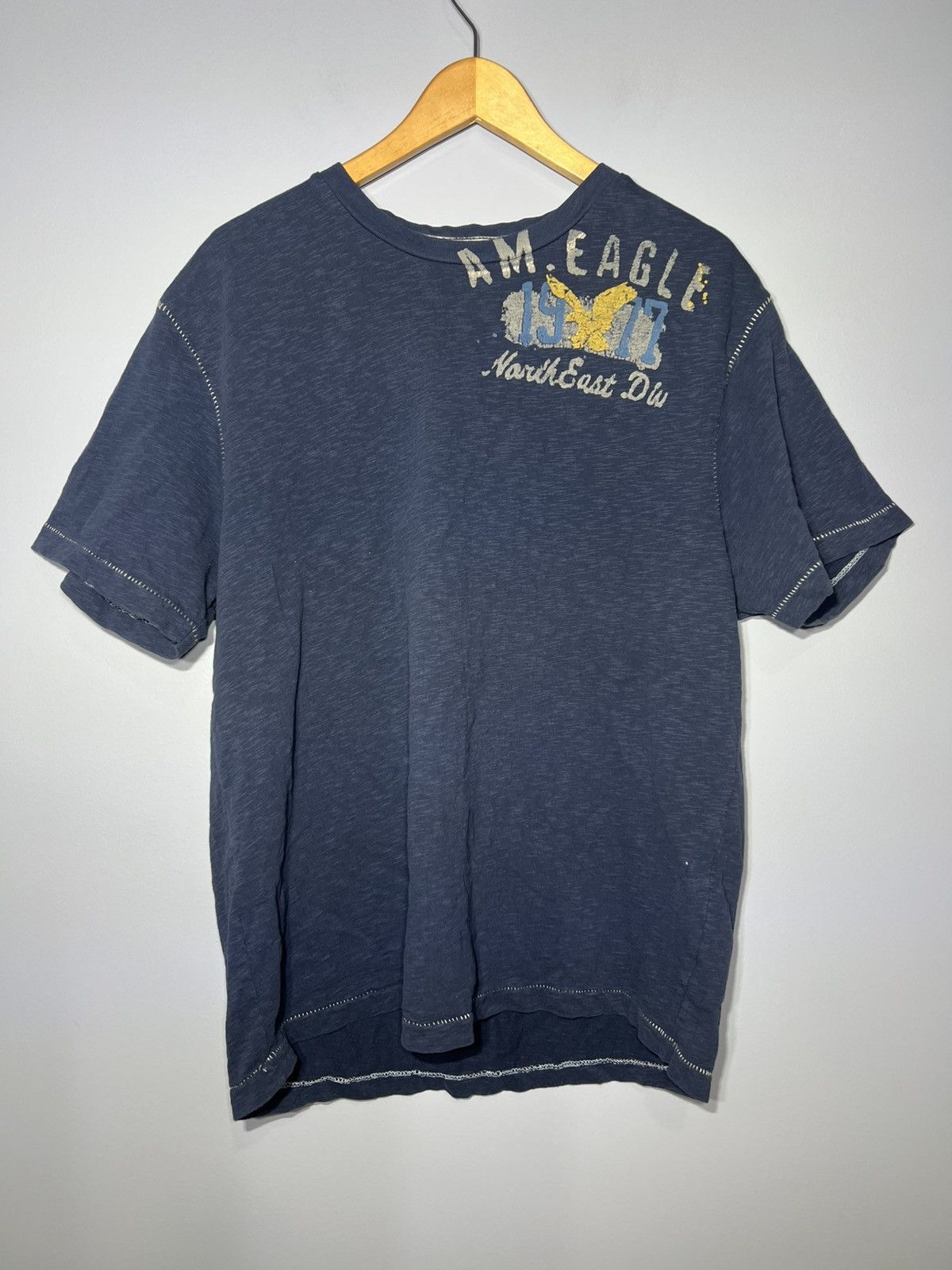 American Eagle Outfitters Y2K American Eagle Men’s Sz Med Navy S/S Tee Double Sided Size US M / EU 48-50 / 2 - 2 Thumbnail