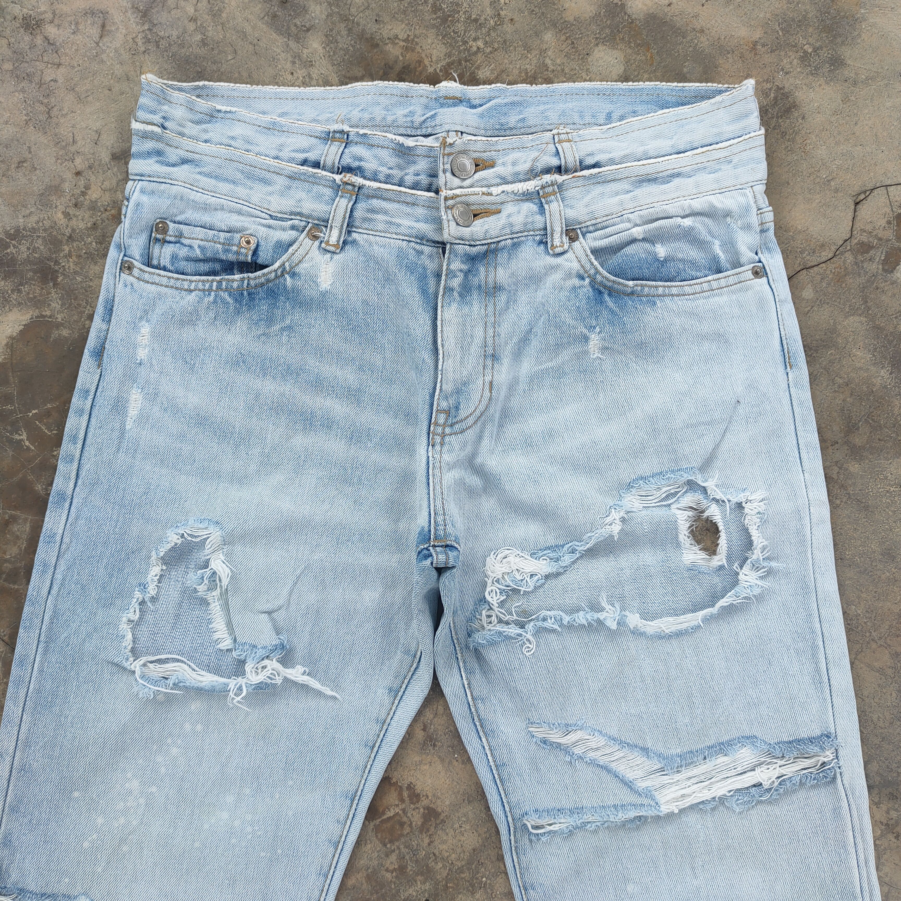 Japanese Brand Vtg Japanese faded double waist distressed jeans denim Size US 34 / EU 50 - 3 Thumbnail
