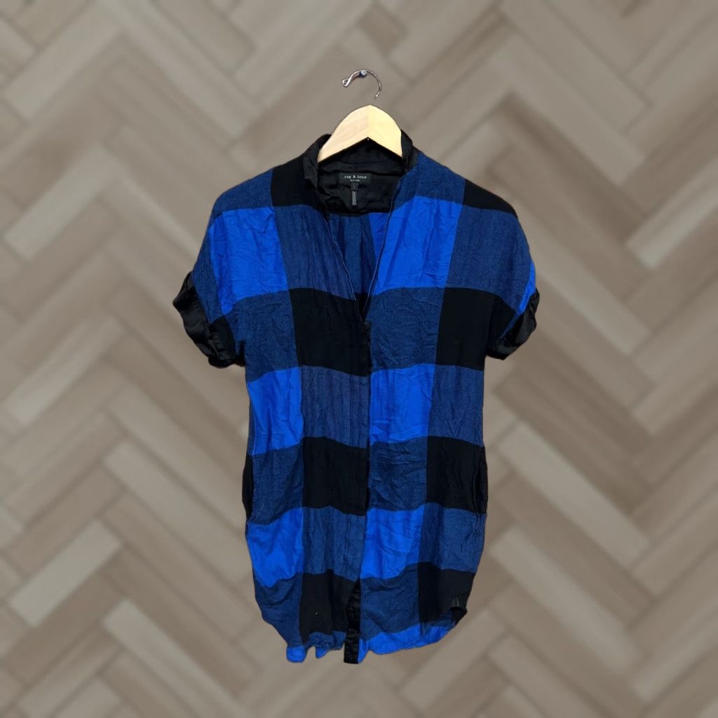 Rag & Bone rag & bone Blouse Casual Button Blue Plaid Viscose Wool Silk 6 Women Shirt, Regular Fit, Long Sleeve, Collared, 19x33 inches Size M / US 6-8 / IT 42-44 - 1 Thumbnail