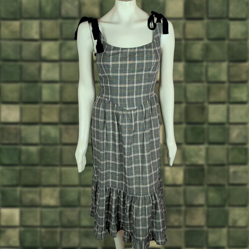 Vintage VINTAGE Womens City Triangles Midi Dress Brown Plaid Basque Waist Zipper Square Neck Sleeveless Cottagecore Prairie 70s Womens Size L / US 10 / IT 46 - 1 Thumbnail