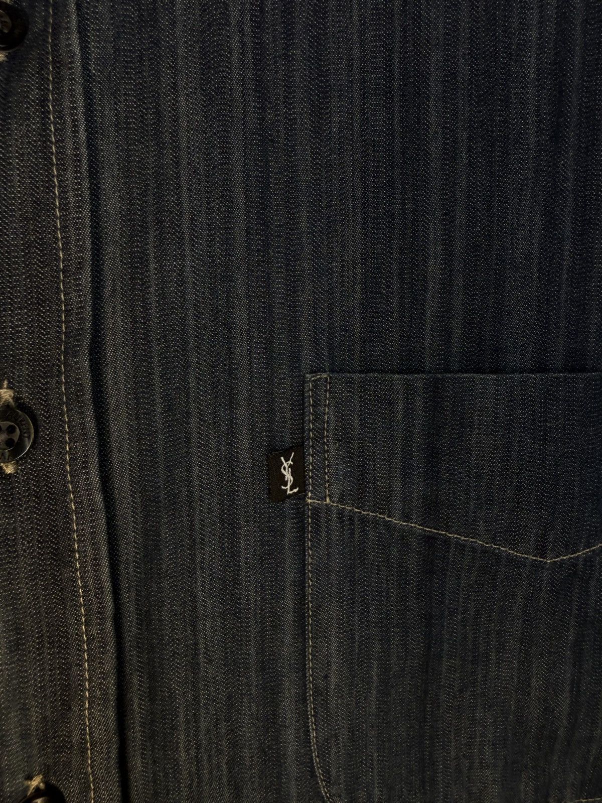 Yves Saint Laurent 🇮🇹 YSL Denim Shirt Rive Gauche Overshirt Button Up Collar Size US XL / EU 56 / 4 - 3 Thumbnail