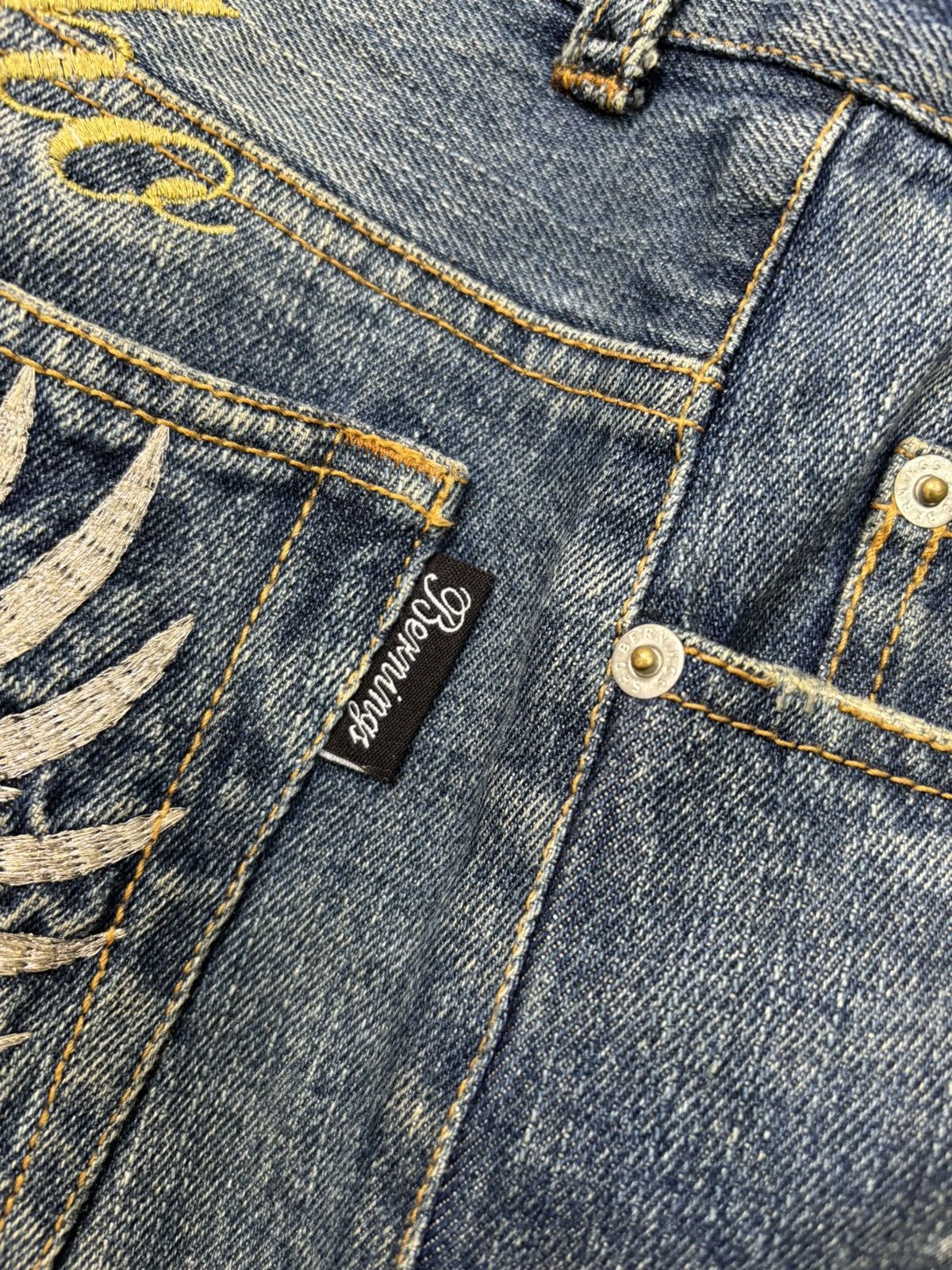 Hysteric Glamour × If Six Was Nine × Japanese Brand BERNINGS SHO WING EMBROIDERY FLARE JEANS DISTRESSED DENIM Size US 34 / EU 50 - 12 Thumbnail