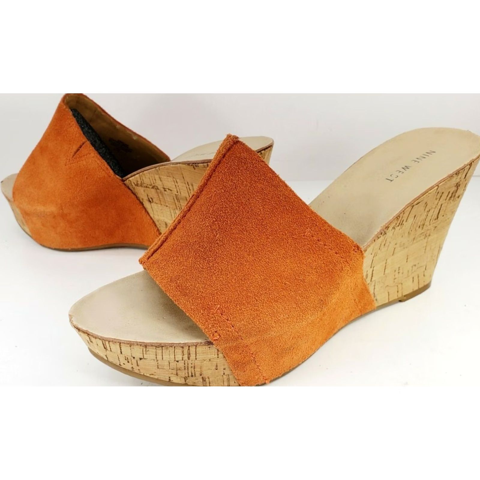 Nine West Nine West Ersiliao Women's Sandals Suede Wedge Mules Orange 9.5M Size US 10 / IT 40 - 2 Thumbnail