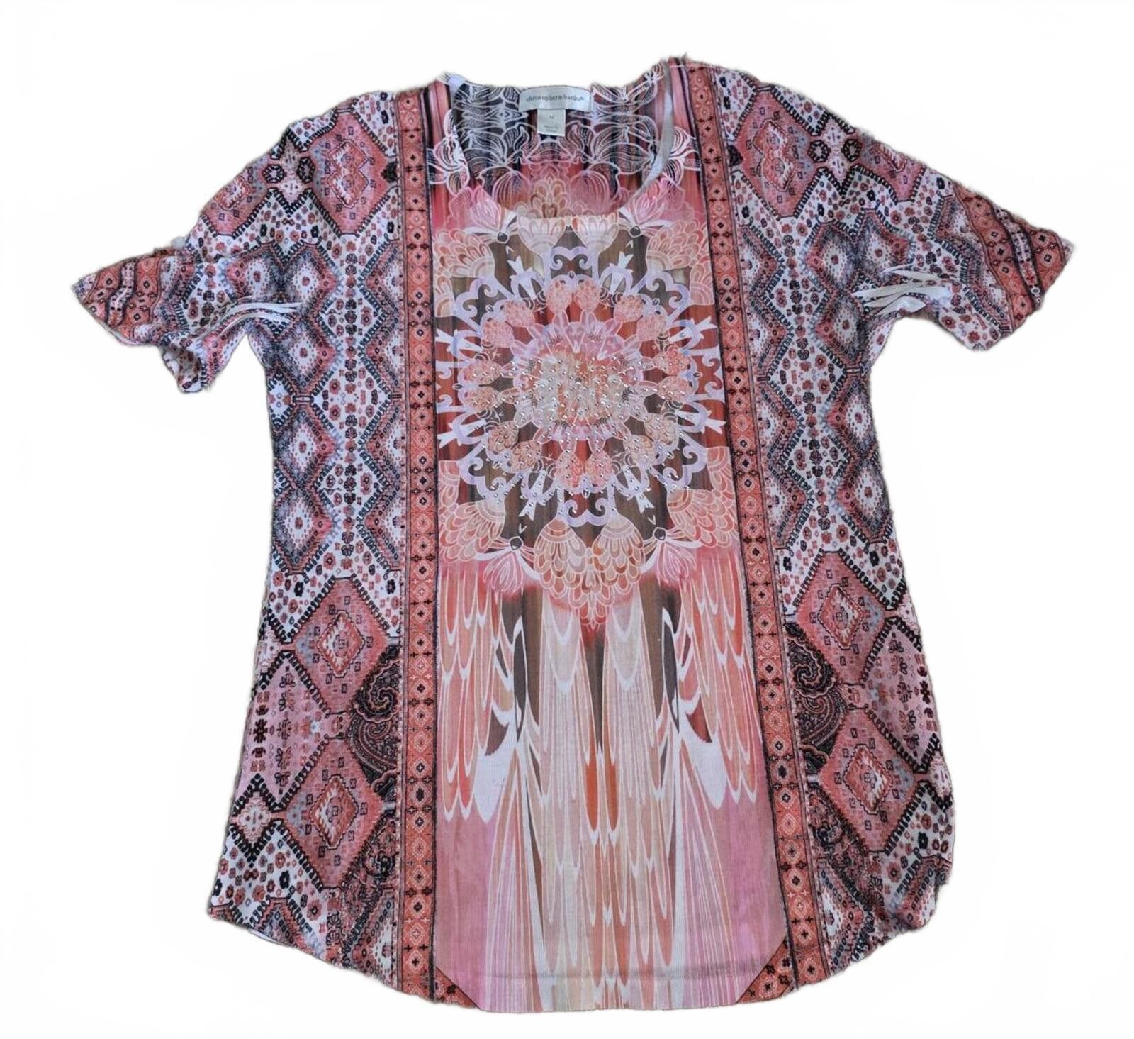 Other Christopher & Banks Pink Patterned Short Sleeve Top Medium Size M / US 6-8 / IT 42-44 - 2 Thumbnail