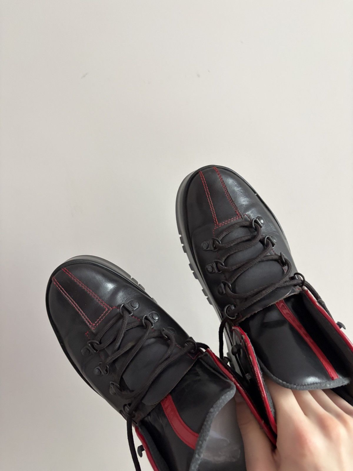 Prada Prada Black Leather Platform Hiking Boots Size US 7.5 / IT 37.5 - 2 Thumbnail