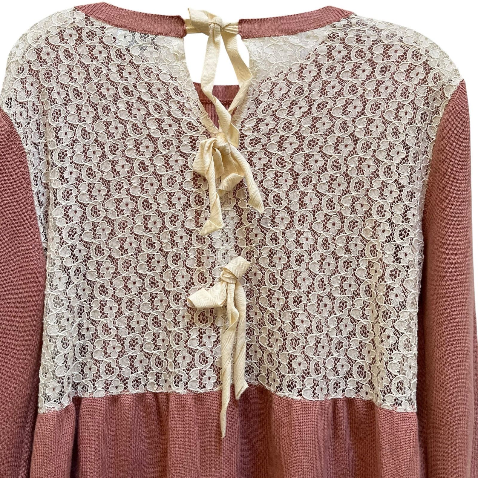 RED Valentino Red Valentino Mauve Rose Lace Tie Back Long Sleeve Top Size S / US 4 / IT 40 - 4 Thumbnail