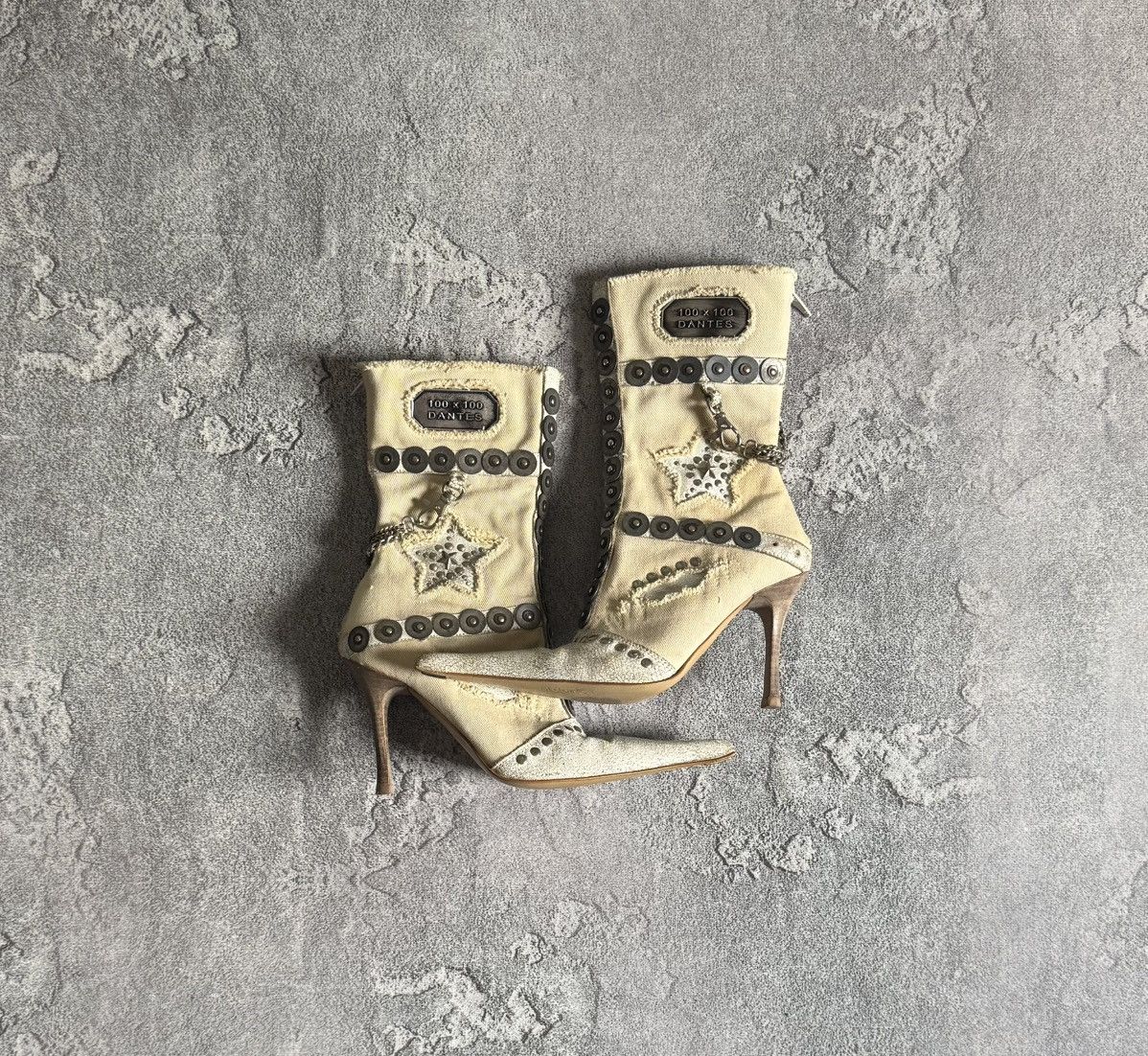 Archival Clothing x Avant Garde El Dantes 37Size Avantgarde Y2K Heels Shoes Boots Distressed in Beige, Women's