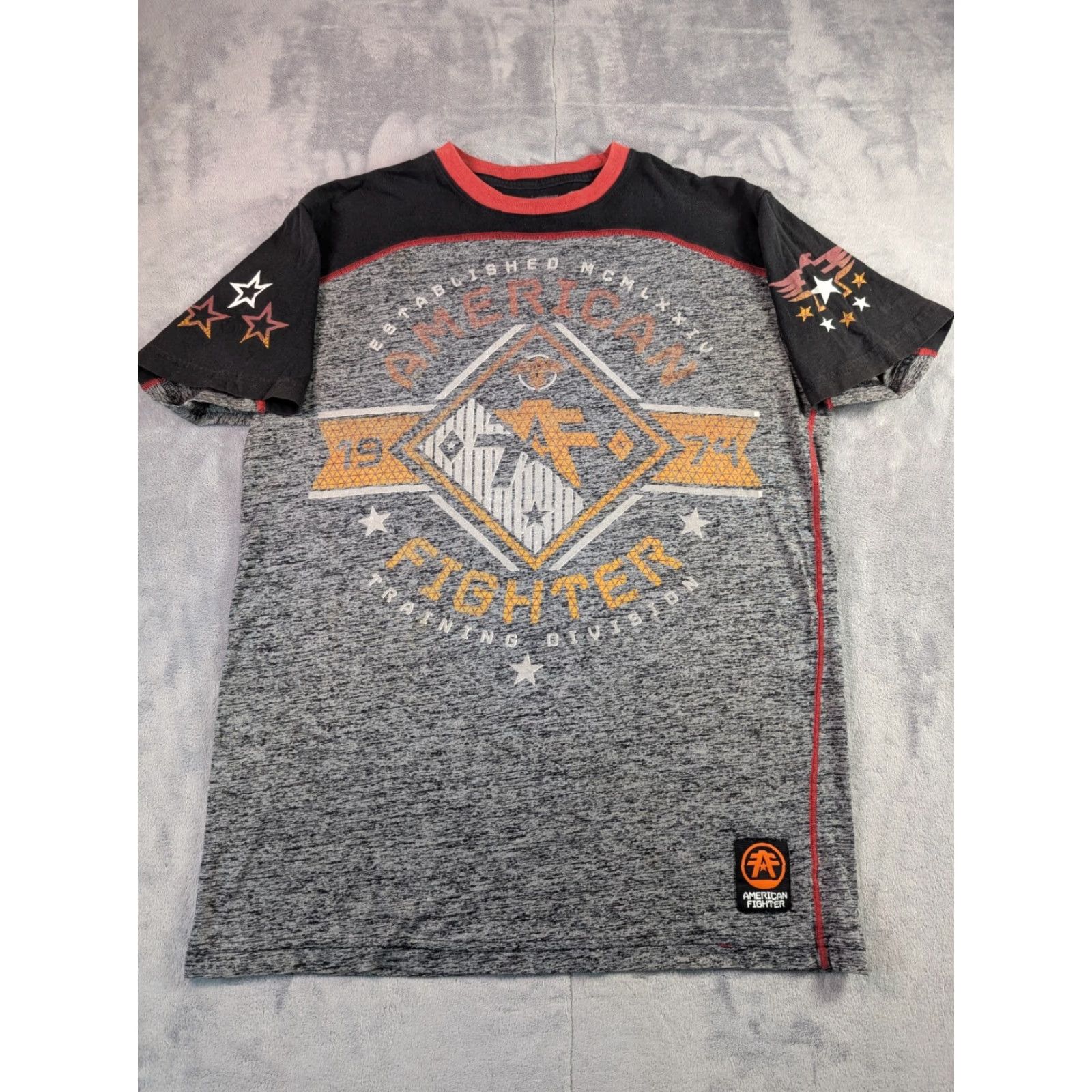 Vintage American Fighter T-Shirt Men Large Black Double Sided Short Sleeve Graphic Print Logo USA 90s Theme Muscle MMA Sports Cotton Crew Neck Mens Size US L / EU 52-54 / 3 - 4 Thumbnail
