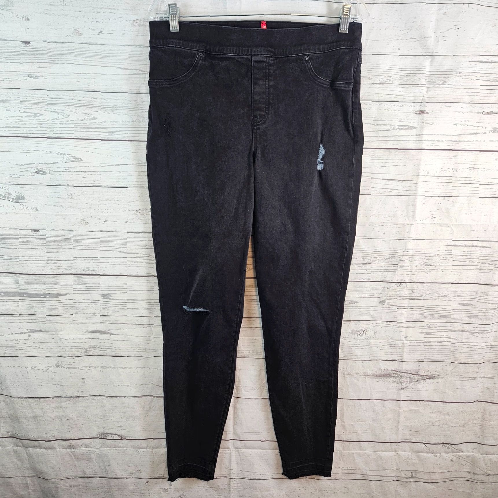 Spanx Spanx Womens Black Distressed Skinny Jeans XL High Rise 27in Inseam Denim Cotton Blend Stretch Womens Jeans Size 40" / US 18 - 2 Thumbnail