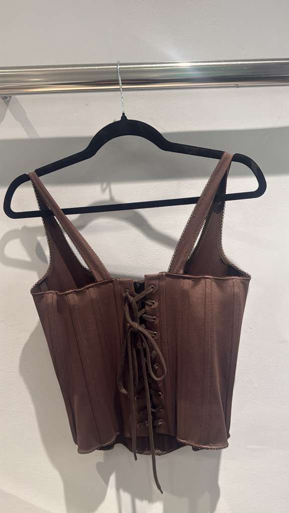 Balenciaga o1s1wg110126 Zip-Up Corset Top in Brown Size L / US 10 / IT 46 - 2 Thumbnail