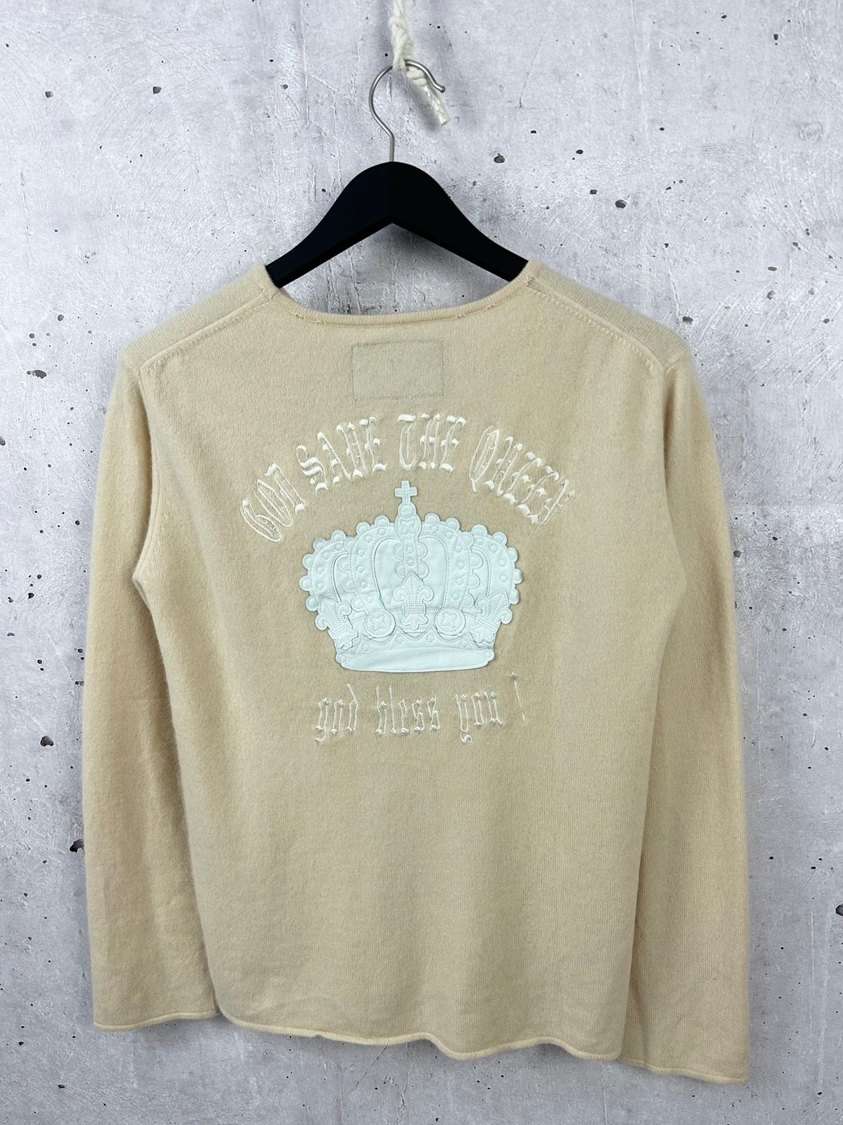 Pre-owned Avant Garde X Vintage Made In Japan God Save The Queen Cashmere Sweater In Beige