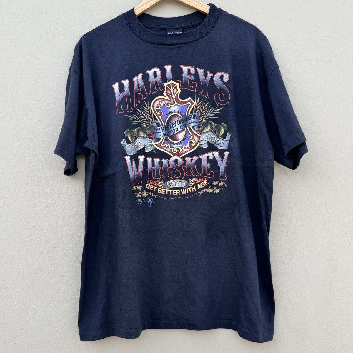 Vintage harley davidson whiskey 1988 3d emblem tee