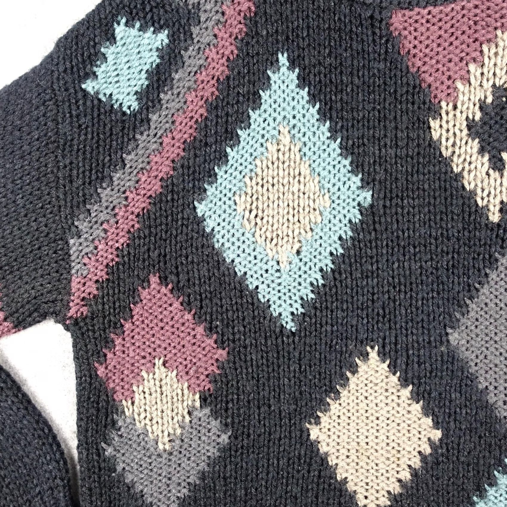 Vintage VINTAGE Street Scenes Sweater Mens M Black Argyle Knit Pullover Crew Neck Heavyweight Chunky Knit Size US M / EU 48-50 / 2 - 3 Thumbnail