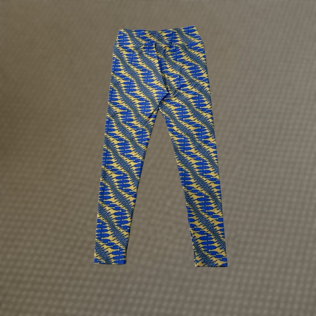 Vintage VINTAGE LuLaRoe Giraffe Leggings Womens One Size Blue & Yellow Animal Pattern Size 42" / US 20 - 1 Thumbnail