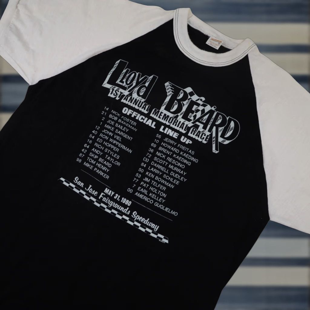VINTAGE 80s Lloyd Beard Memorial Racing Mens XL Graphic Baseball T Shirt Black