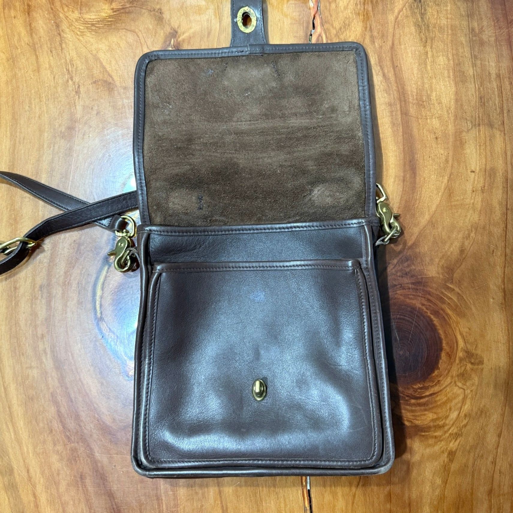 VINTAGE Coach Shoulder Bag Unisex Adults Small Brown Leather Square 9x9.5x2 12 Strap Drop SS14 Logo Classic Bag Purse