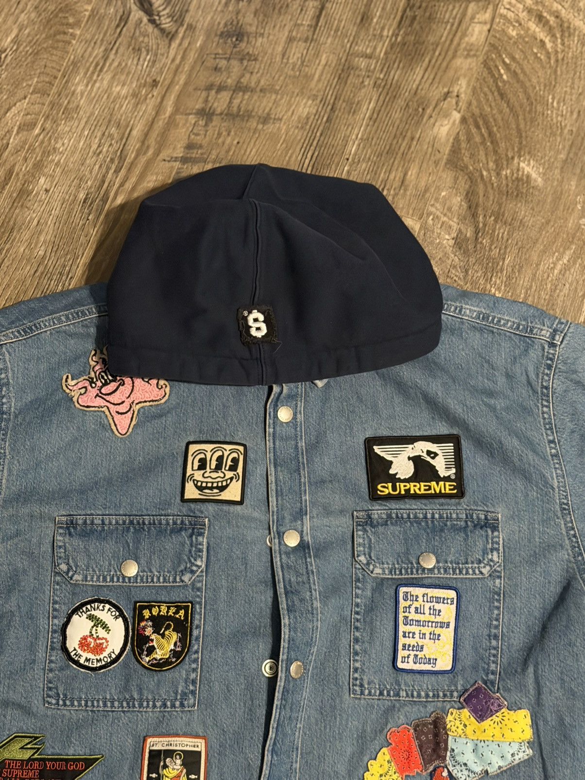 Supreme Supreme Patches Hooded Zip Up Shirt Denim Large‼️Brand New‼️ Size US L / EU 52-54 / 3 - 6 Thumbnail
