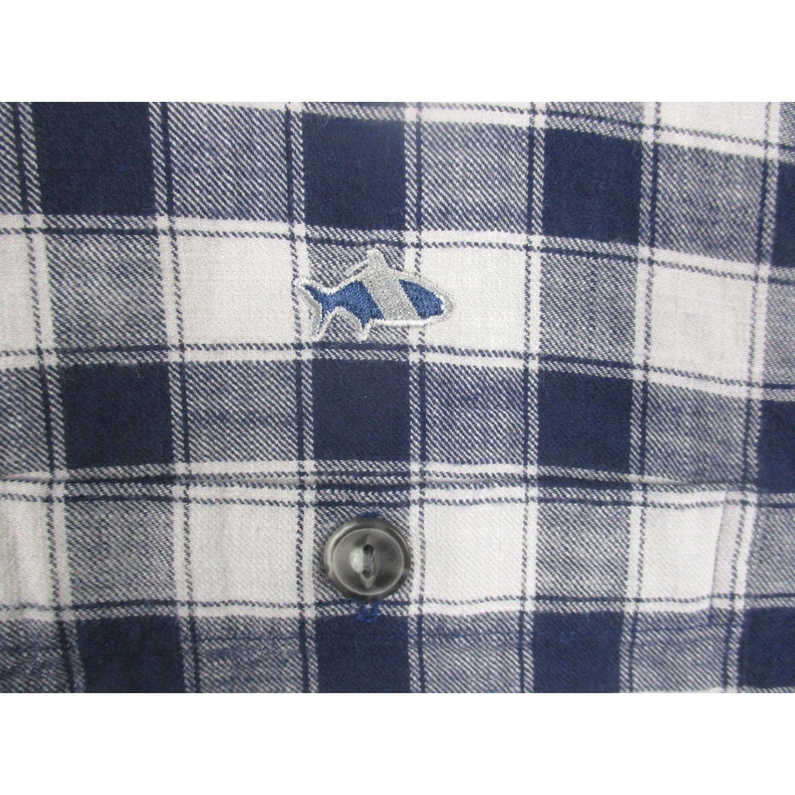 Vintage Fish Hippie Shirt Mens 2XL Blue Plaid Cotton Twill Long Sleeve Button-Up Embroidered Fish Logo Rumfront Collection Casual Workwear Men’s Size US XXL / EU 58 / 5 - 2 Thumbnail