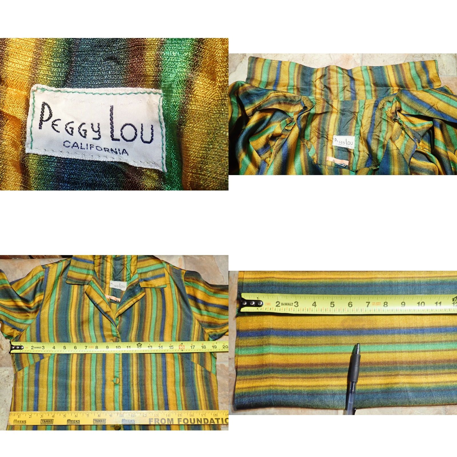 Vintage Vintage Peggy Lou California 50s 60s Dress Womens Midi Belted A-Line Retro Green Gold Brown Teal Mid Century Size M / US 6-8 / IT 42-44 - 8 Thumbnail