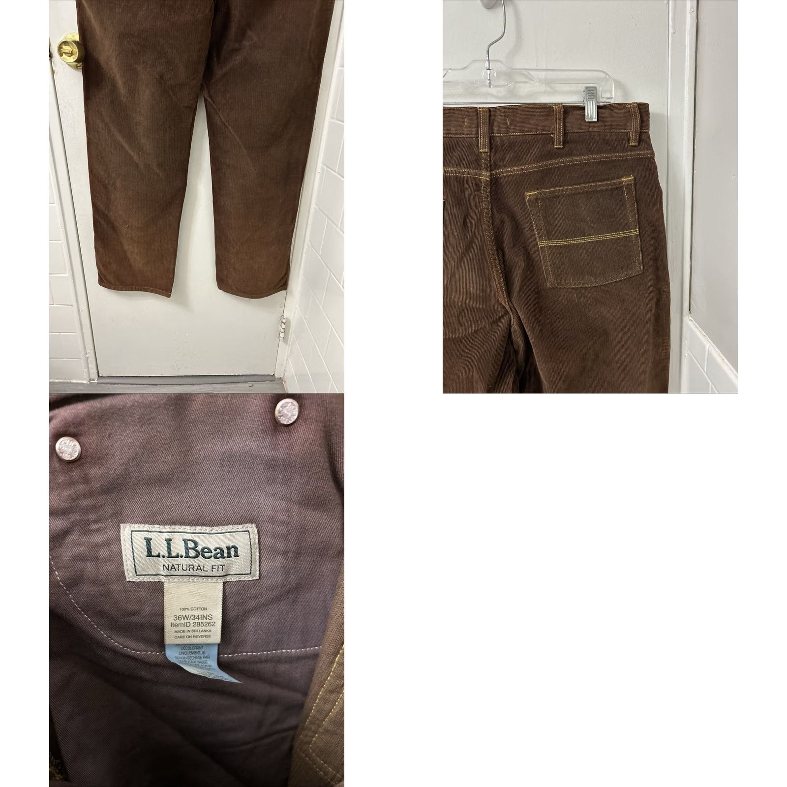 Vintage L.L. Bean Corduroy Pants Mens 36x33 Brown Natural Fit 5-Pocket Straight Leg YKK Zip Fly Regular Rise Size US 36 / EU 52 - 8 Thumbnail