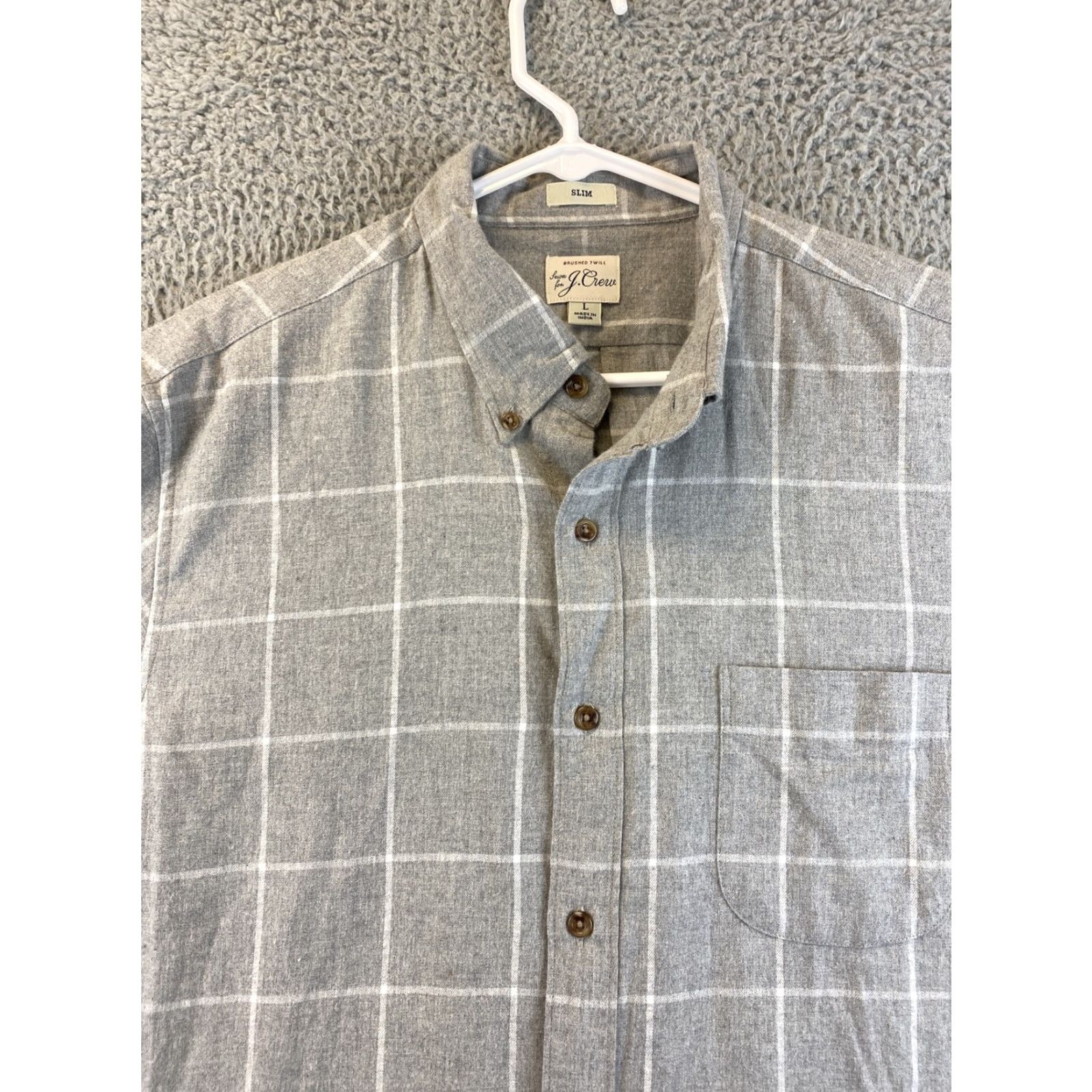 J.Crew J.Crew Dress Shirt Gray & White Plaid Cotton Slim Fit Long Sleeve Button-Down 16" Neck Adult Large Mens Size 42R - 3 Thumbnail