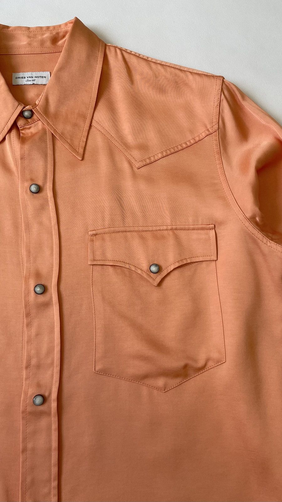 Dries Van Noten Salmon Peach Satin Western Shirt Size US M / EU 48-50 / 2 - 4 Thumbnail