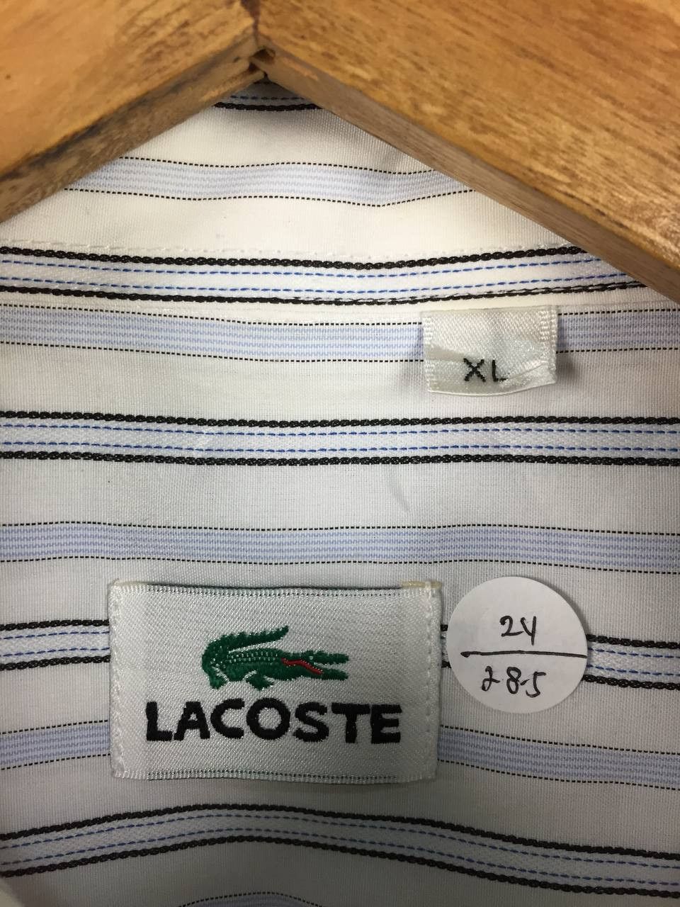 Lacoste Lacoste Embroidered Logo Pinstripe Button Down Shirt Size US XL / EU 56 / 4 - 7 Thumbnail