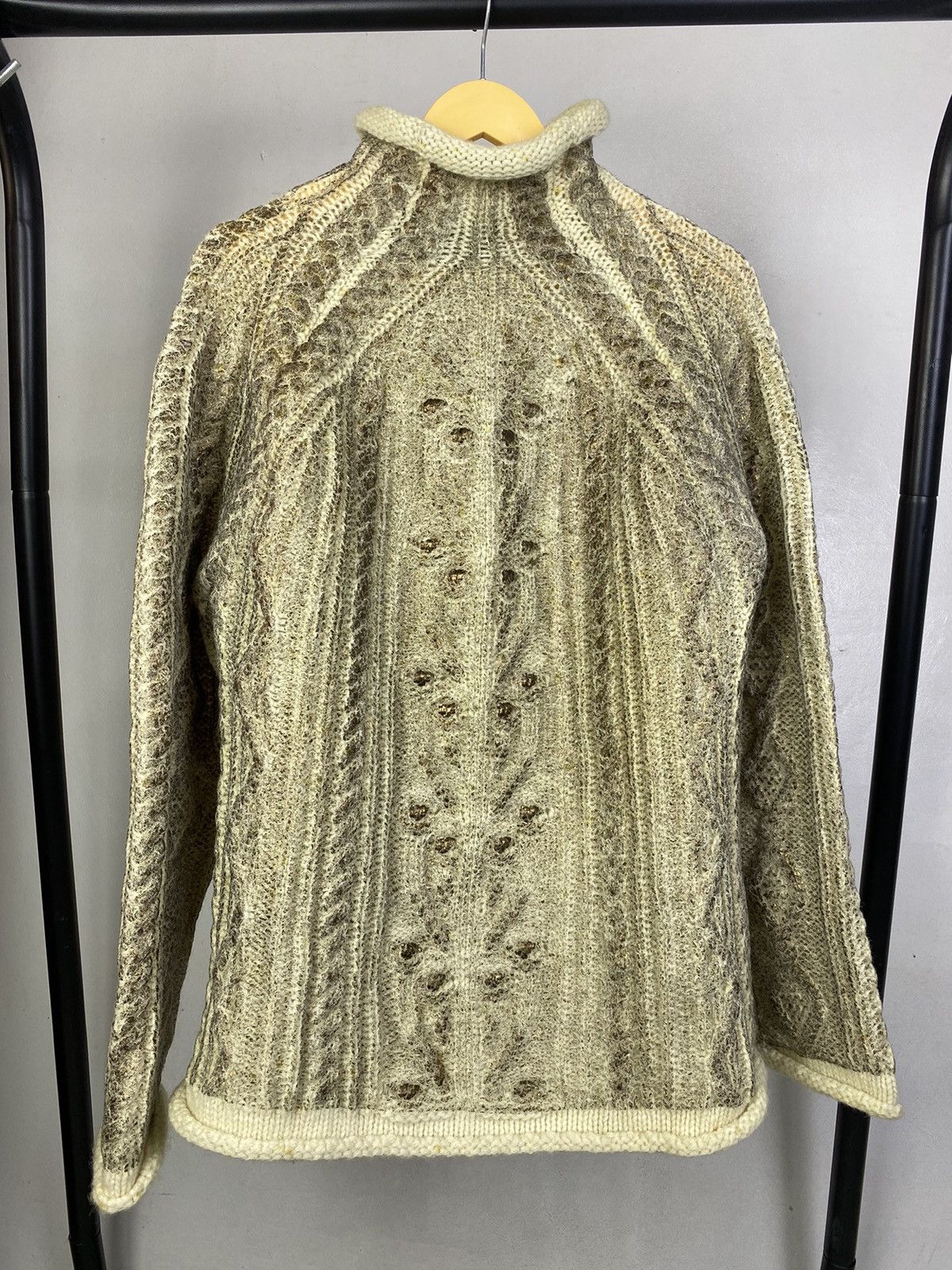 image of Jean Paul Gaultier Maille - Iconic Aran Knitted Wool Sweater in Mettallic Bronze, Men's (Size Small