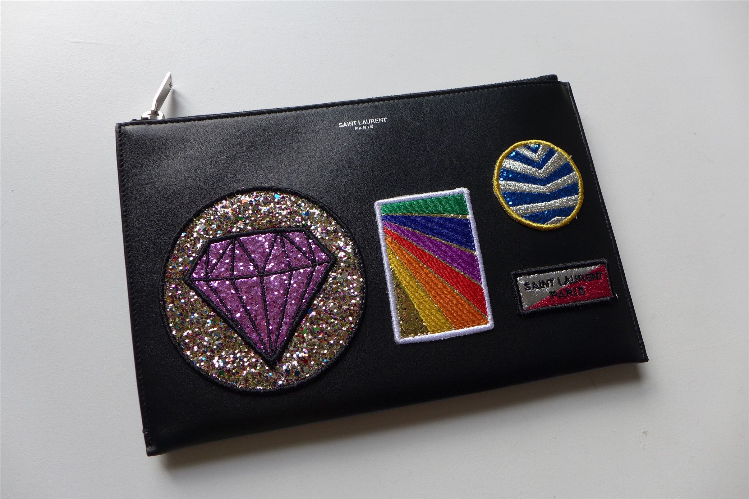 Saint Laurent Paris Saint Laurent Multi Patch Zip Pouch - Black Calf Leather Size ONE SIZE - 3 Thumbnail