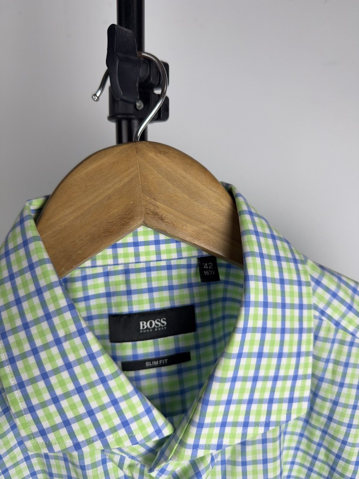 Hugo Boss Luxury 00s Hugo Boss Slim Fit Check Shirt Green Blue Mens L Size US L / EU 52-54 / 3 - 7 Thumbnail