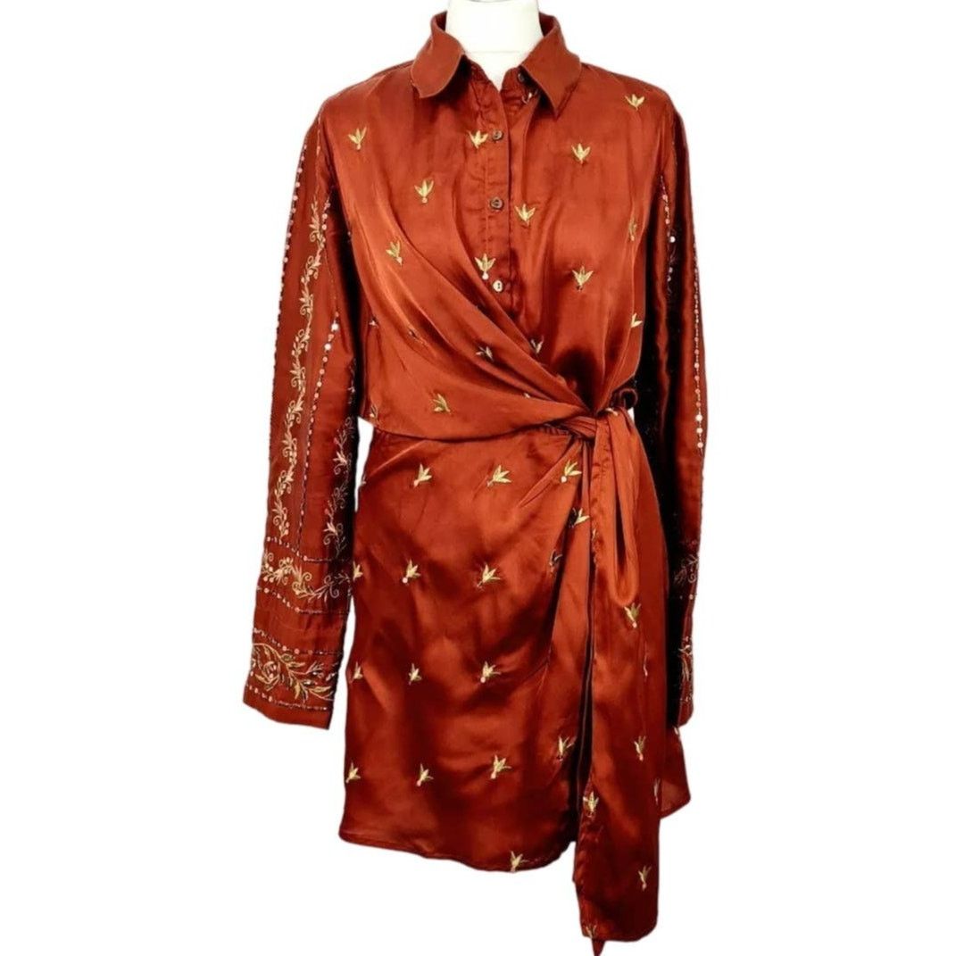 Free People New FREE PEOPLE Breakdown Mini Wrap Dress $378 SIZE 2 Rust Size XS / US 0-2 / IT 36-38 - 4 Thumbnail